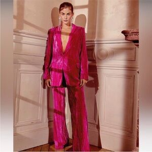 Nasty Gal Vibrant crushed velvet Pink Pantsuit